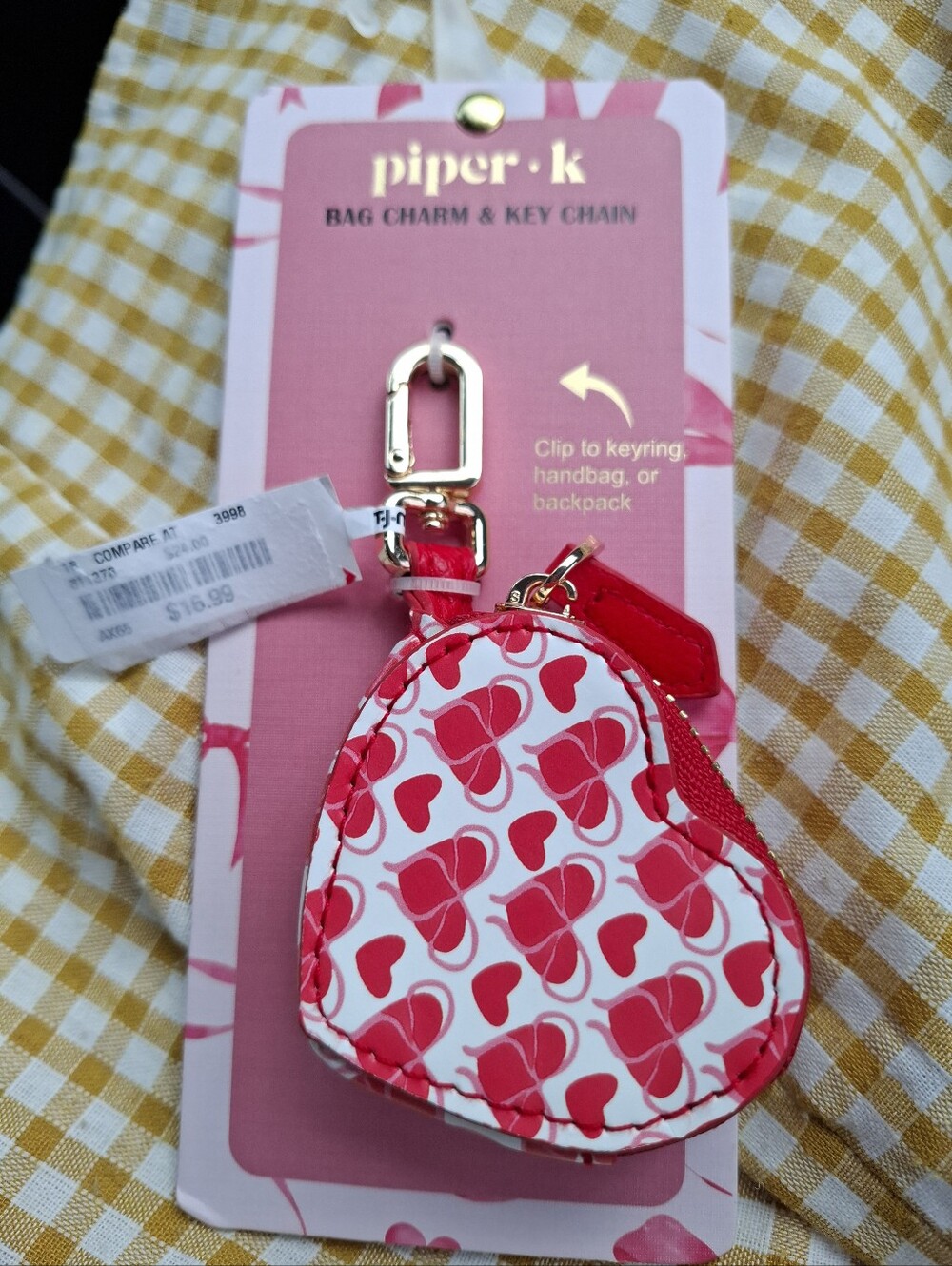 piper k Vegan  Leather Red Heart Key Chain Bag Charm NWT